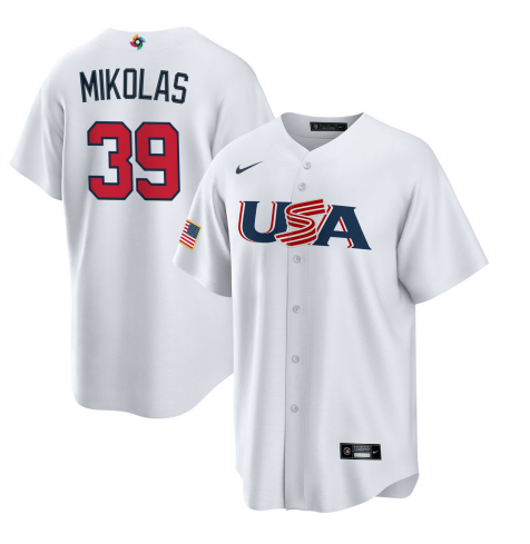 Men's USA Baseball #39 Miles Mikolas 2023 White World Baseball Classic Replica Stitched Jersey